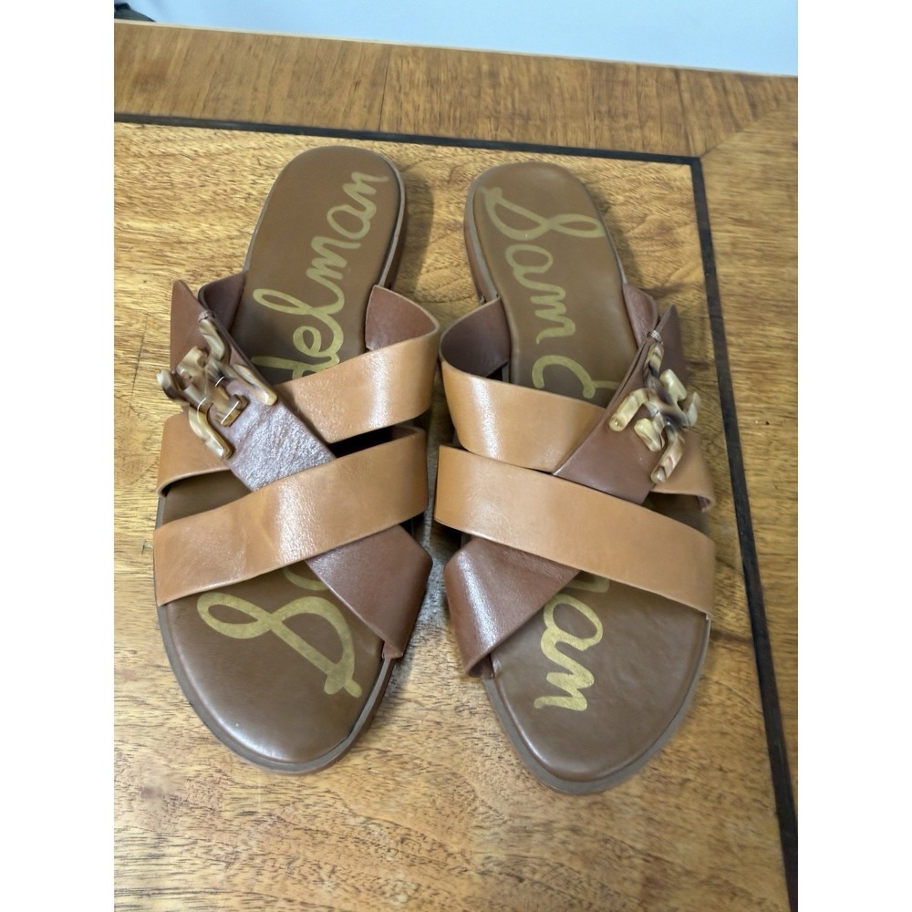 Sam Edelman Ezra Women's 8.5 Brown leather Cross slide Slip On sandals logo - Picture 5 of 9